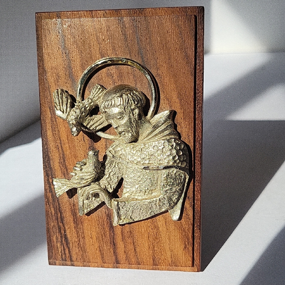 St. Francis Of Asisi Wood/Pewter Plaque Made In Italy